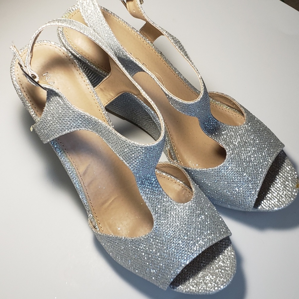 Silver Glitter Open Toe Wedge - Picture 2 of 3
